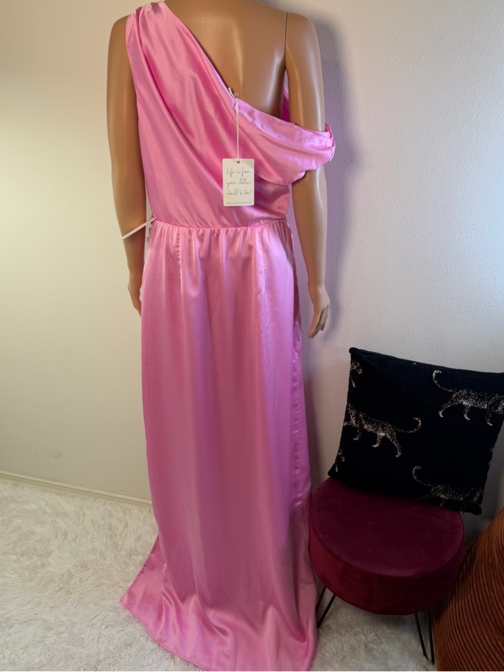 Show Me Your Mumu Jodie Dress in Pink Luxe Satin off shoulder maxi barbie - Picture 4 of 9